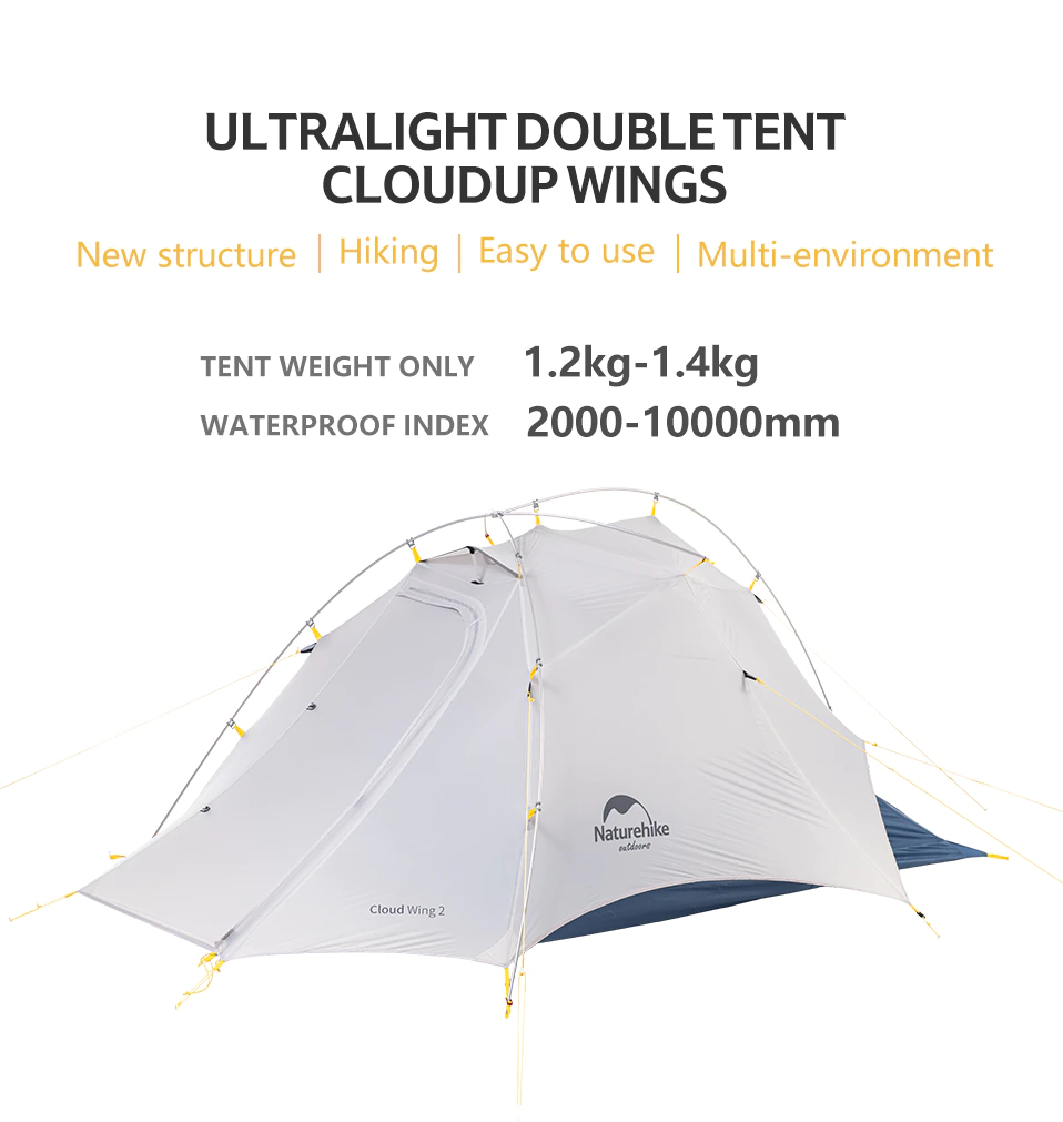 Cheap Goat Tents  CloudUp Wing 2 Man Tent Ultralight Portable Silicon Coated 15D Nylon Hiking Camp Tent Tents 
